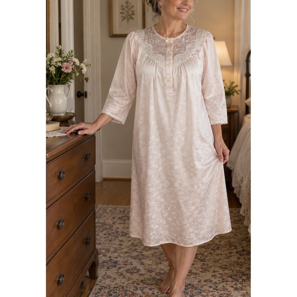 Miss Elaine Other - New Miss Elaine Floral Nightgown Country Cottage Lace Long Maxi Pj's Pink Small